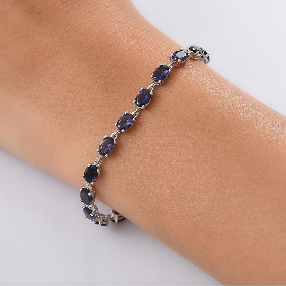 $1,200 Retail Iolite 7.10 ctw Bracelet in Rhodium Over 925 Sterling Silver